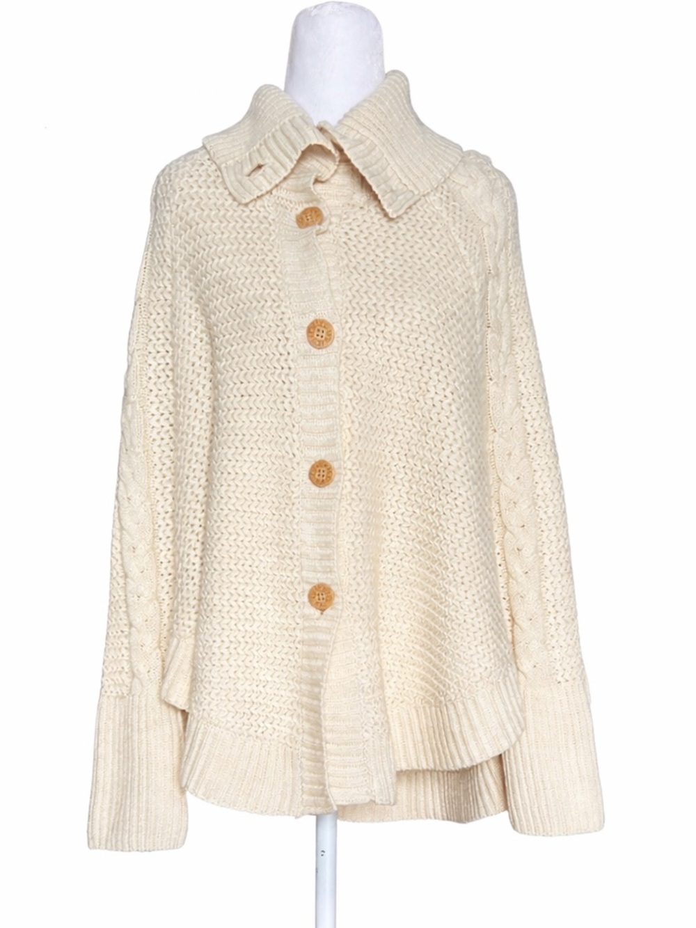UGG Sweater XS S Maribeth Cape Cream Button Front Shawl Collar Knit Poncho